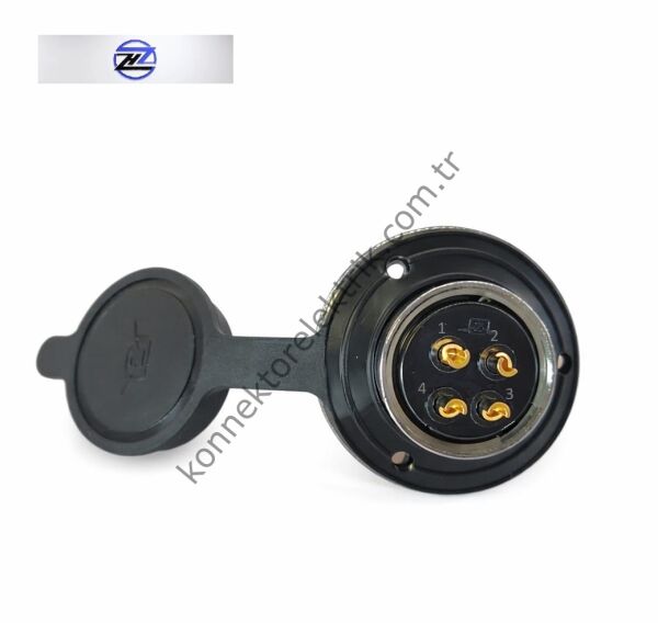 HZ CONNECTORS GX25 25MF-4E Yuvarlak Flanş 4 Pin Metal Kasa Panel Tipi Dişi Mike (Mayk) Konnektör