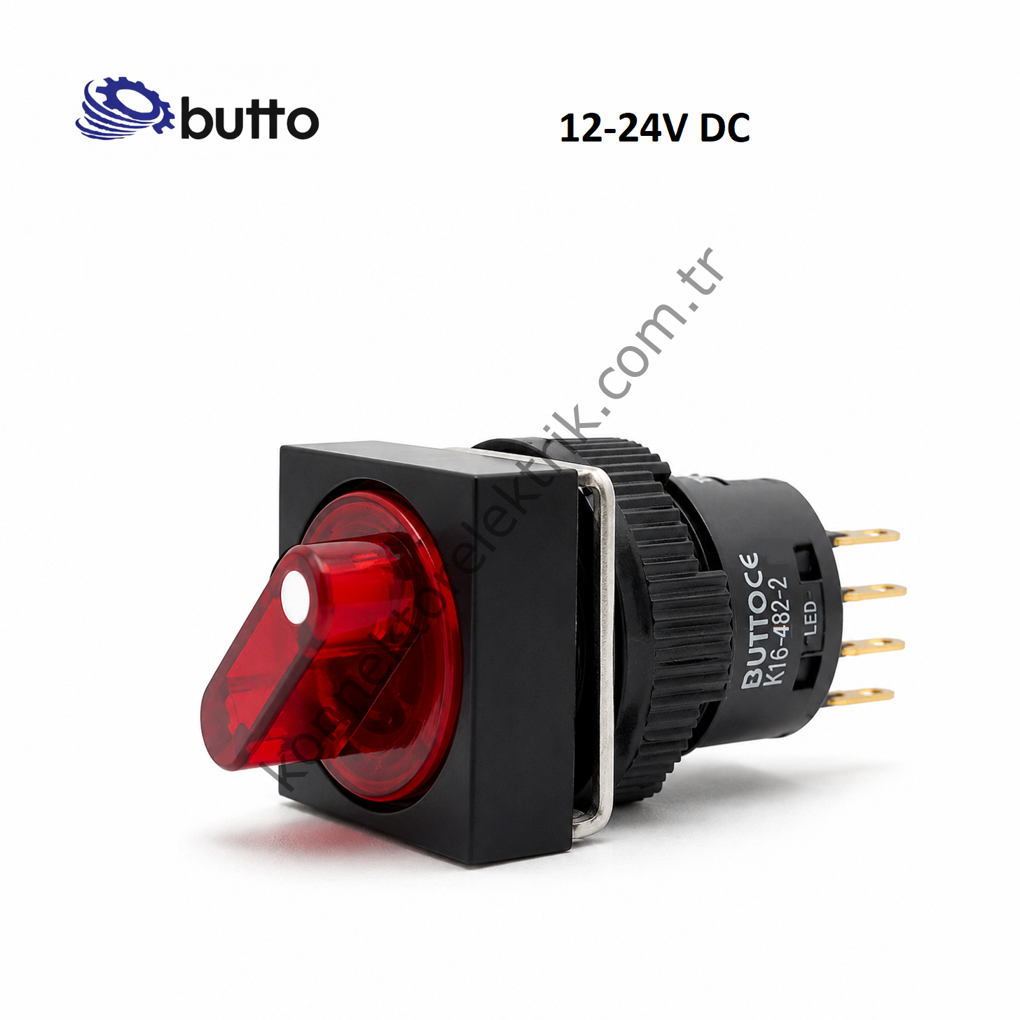 BUTTO K16-482-2-RD 16mm Kare Plastik Gövde 0-1 Kalıcı Mandal Buton Led Işıklı