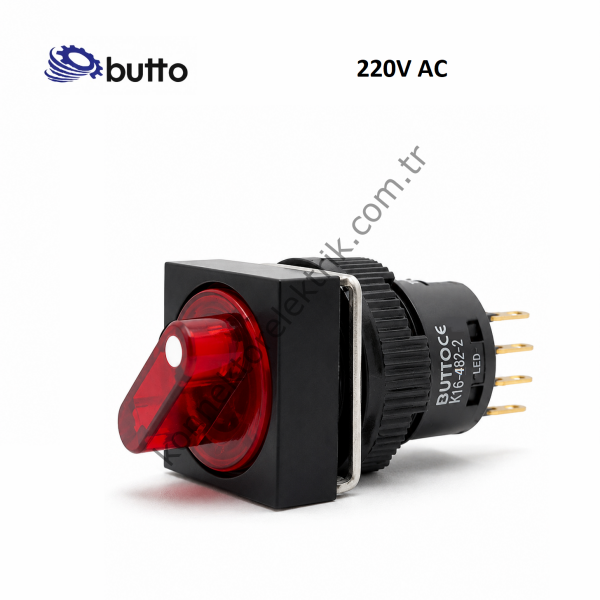 BUTTO K16-482-2-RA2 16mm Kare Plastik Gövde 0-1 Kalıcı Mandal Buton Led Işıklı
