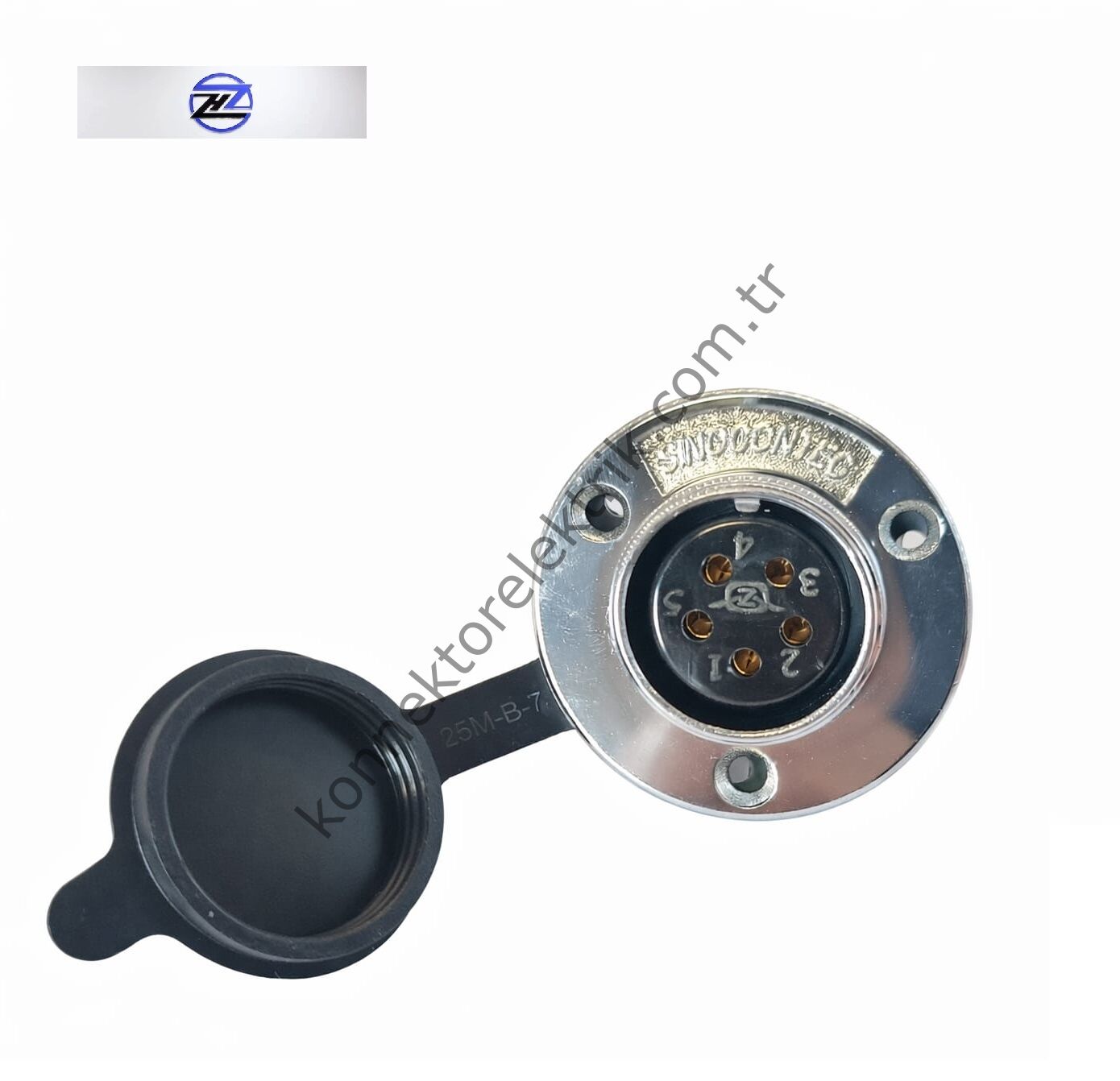 HZ CONNECTORS GX25 25MF-5E Yuvarlak Flanş 5 Pin Metal Kasa Panel Tipi Dişi Mike (Mayk) Konnektör
