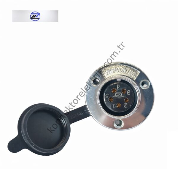 HZ CONNECTORS GX25 25MF-5E Yuvarlak Flanş 5 Pin Metal Kasa Panel Tipi Dişi Mike (Mayk) Konnektör