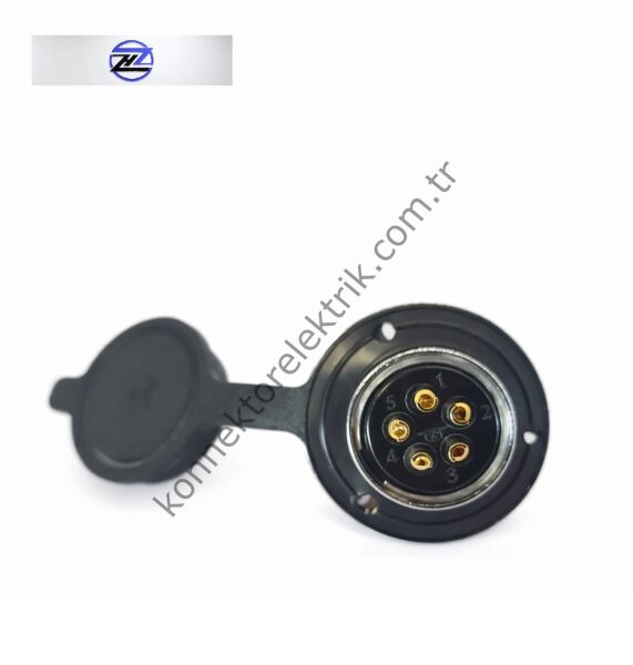 HZ CONNECTORS GX25 25MF-5E Yuvarlak Flanş 5 Pin Metal Kasa Panel Tipi Dişi Mike (Mayk) Konnektör