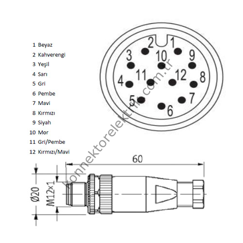 VELLEDQ M12 12 Pin Erkek Konnektör