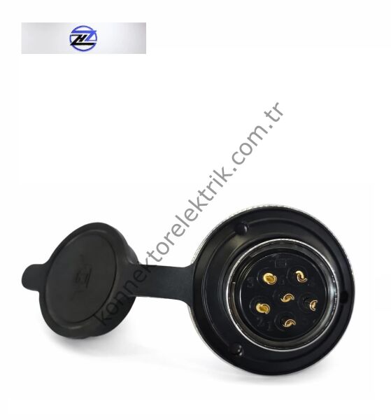 HZ CONNECTORS GX25 25MF-6E Yuvarlak Flanş 6 Pin Metal Kasa Panel Tipi Dişi Mike (Mayk) Konnektör