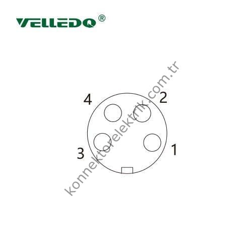 VELLEDQ M8 4 Pin Dişi Metal Kasa Konnektör