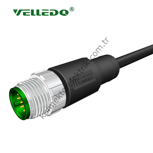 VELLEDQ M12 12 Pin Erkek Düz 5 mt. Kablolu Konnektör