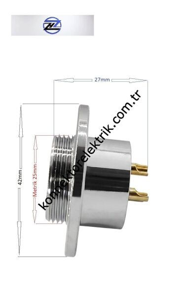 HZ CONNECTORS 25MF-8E Yuvarlak Flanşlı 8 Pinli Metal Kasa Panel Tipi Dişi Konnektör