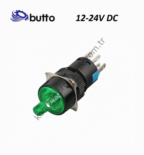 BUTTO K16-572-3-GD  16mm Plastik Gövde 1-0-2 Kalıcı Mandal Buton Led Işıklı