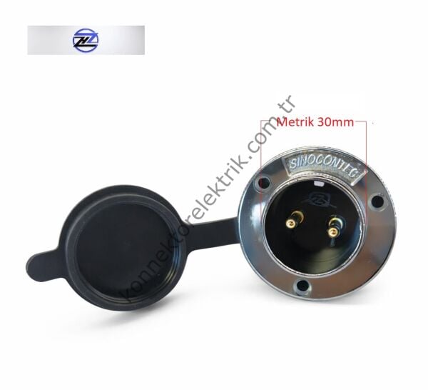 HZ CONNECTORS GX30 30M-2E Yuvarlak Flanş 2 Pin Metal Kasa Panel Tipi Erkek Mike (Mayk) Konnektör