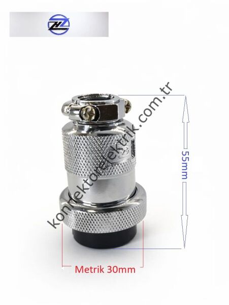 HZ CONNECTORS GX30 30M-3A 3 Pin Metal Kasa Kablo Tipi Dişi Mike (Mayk) Konnektör