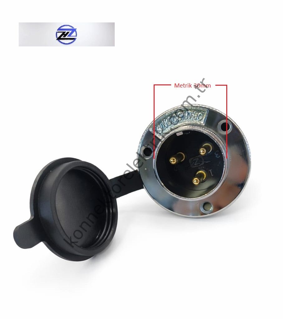 HZ CONNECTORS GX30 30M-3E Yuvarlak Flanş 3 Pin Metal Kasa Panel Tipi Erkek Mike (Mayk) Konnektör