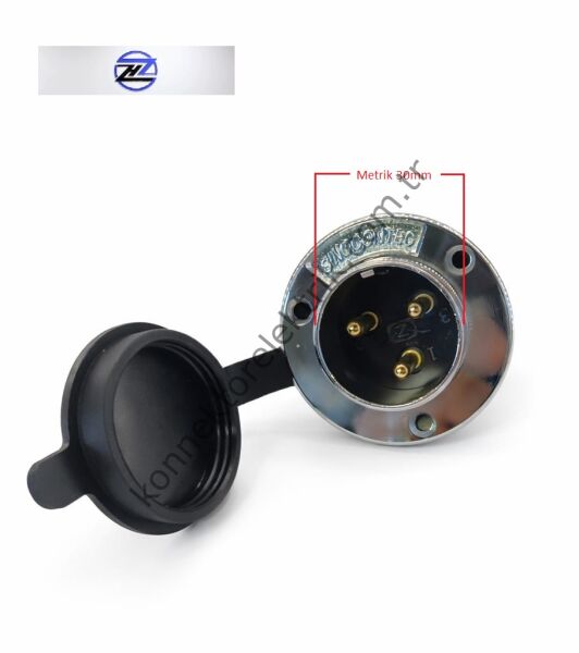 HZ CONNECTORS 30M-3E Yuvarlak Flanşlı 3 Pinli Metal Kasa Panel Tipi Erkek Konnektör