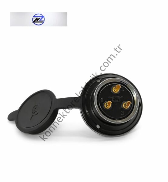 HZ CONNECTORS GX30 30M-3E Yuvarlak Flanş 3 Pin Metal Kasa Panel Tipi Erkek Mike (Mayk) Konnektör