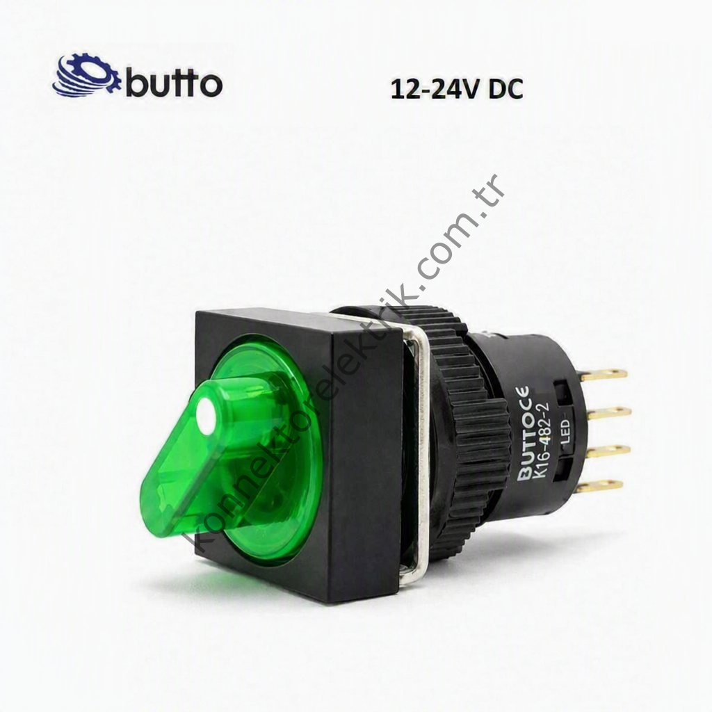 BUTTO K16-582-3-GD  16mm Plastik Gövde 1-0-2 Kalıcı Mandal Buton Led Işıklı