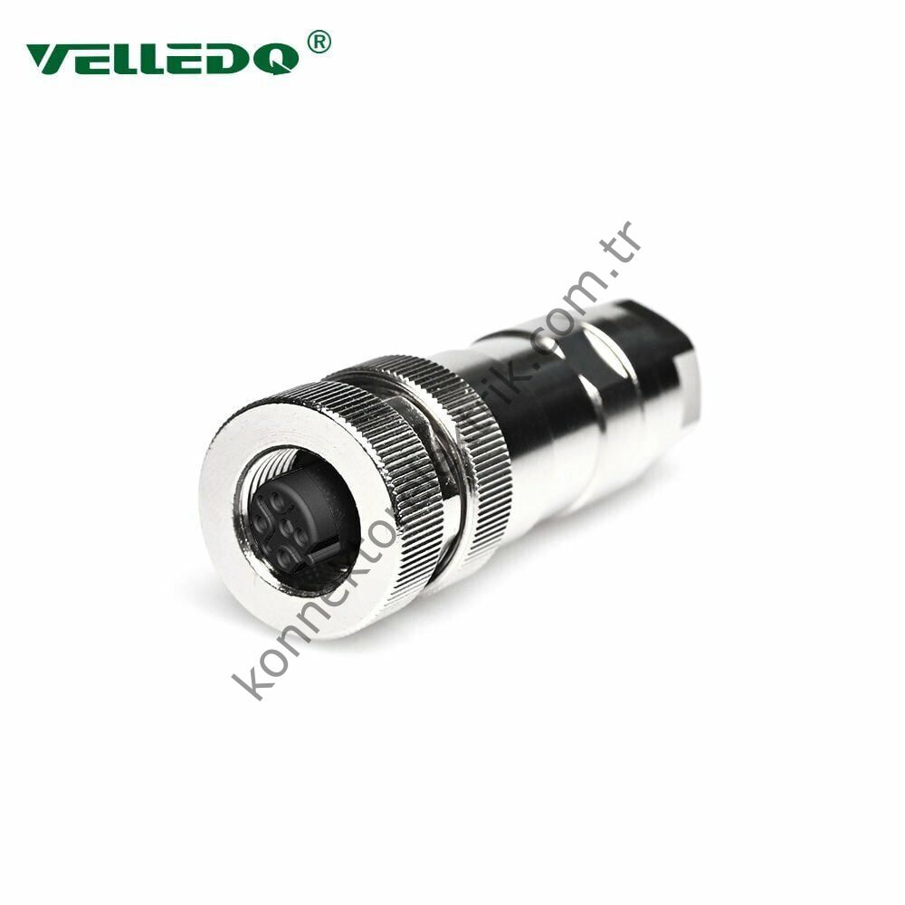 VELLEDQ M12 B Kod 5 Pin Dişi Metal Kasa Konnektör
