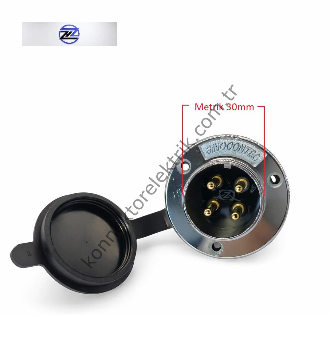 HZ CONNECTORS GX30 30M-4E Yuvarlak Flanş 4 Pin Metal Kasa Panel Tipi Erkek Mike (Mayk) Konnektör