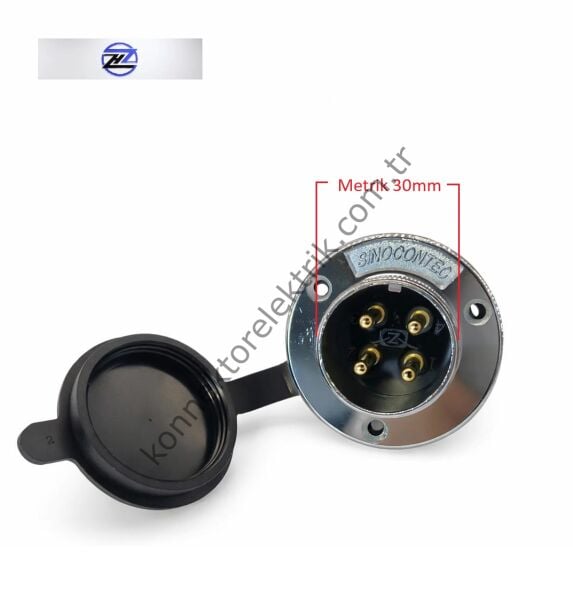 HZ CONNECTORS GX30 30M-4E Yuvarlak Flanş 4 Pin Metal Kasa Panel Tipi Erkek Mike (Mayk) Konnektör