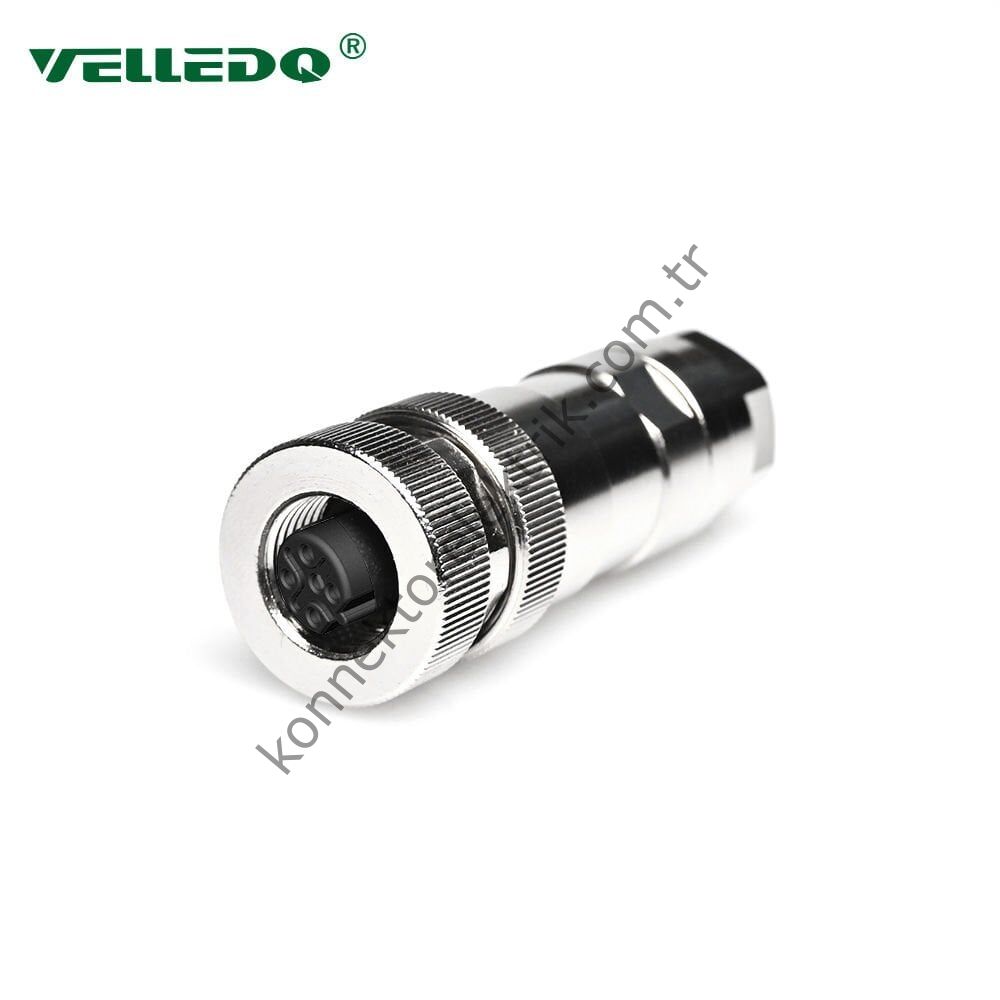 VELLEDQ M12 B Kod 4 Pin Dişi Metal Kasa Konnektör