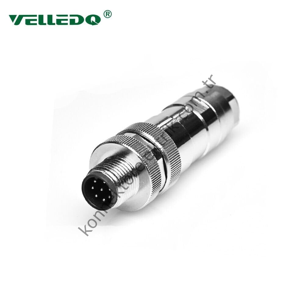 VELLEDQ M12 8 Pin Erkek Metal Kasa Konnektör