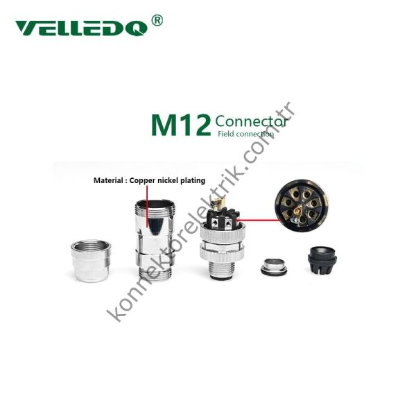 VELLEDQ M12 8 Pin Erkek Metal Kasa Konnektör