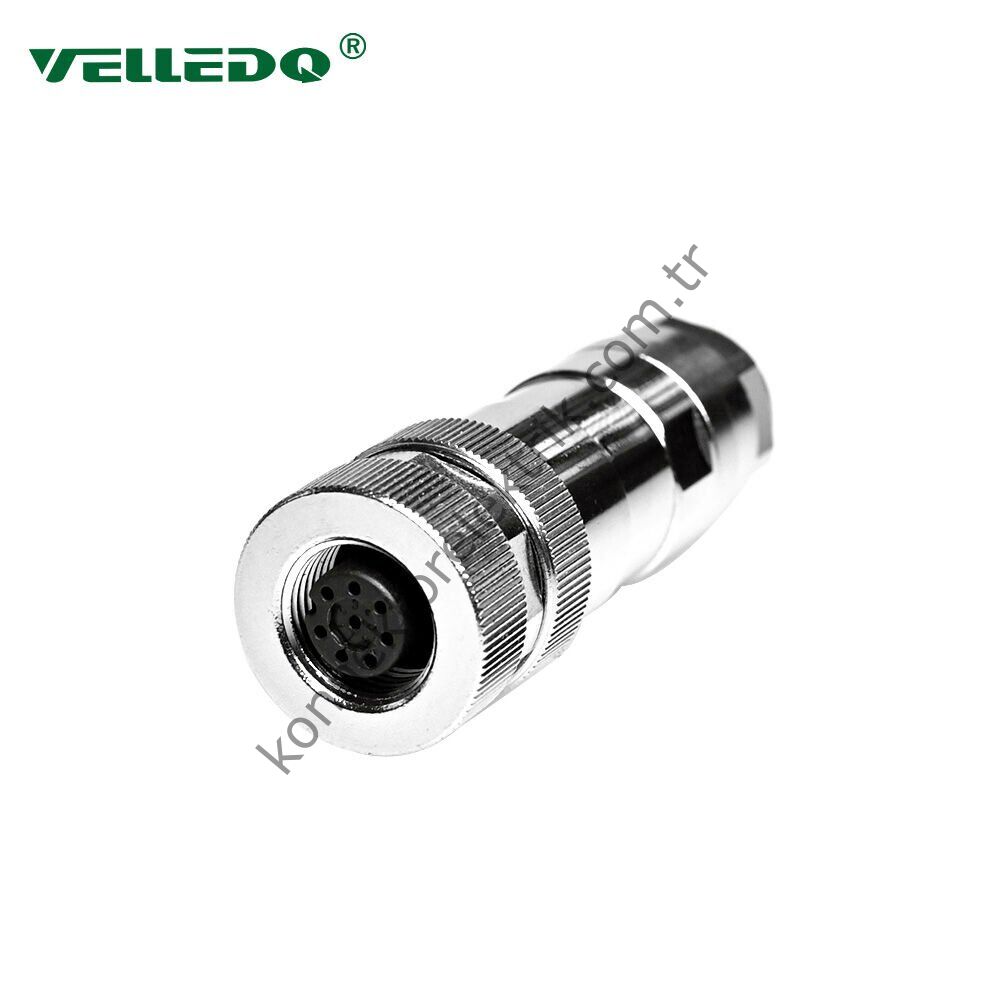 VELLEDQ M12 8 Pin Dişi Metal Kasa Konnektör