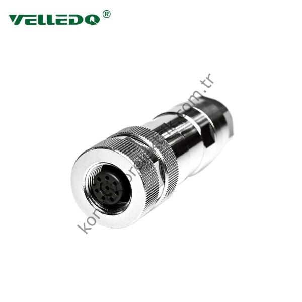 VELLEDQ M12 8 Pin Dişi Metal Kasa Konnektör