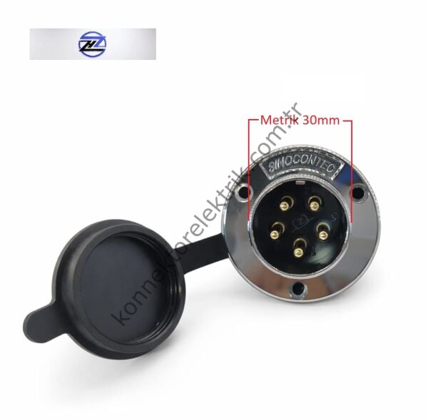 HZ CONNECTORS GX30 30M-5E Yuvarlak Flanş 5 Pin Metal Kasa Panel Tipi Erkek Mike (Mayk) Konnektör