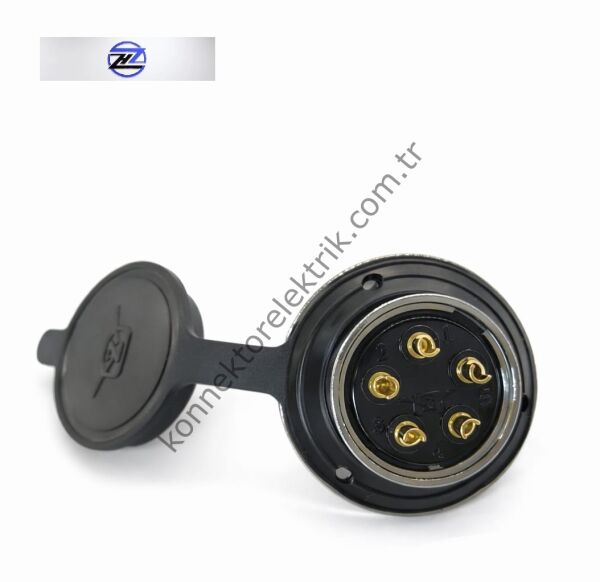 HZ CONNECTORS GX30 30M-5E Yuvarlak Flanş 5 Pin Metal Kasa Panel Tipi Erkek Mike (Mayk) Konnektör