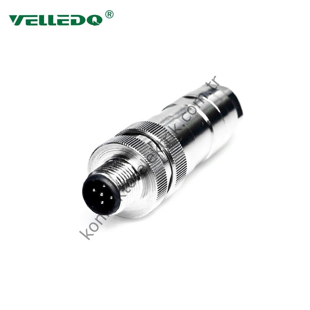 VELLEDQ M12 5 Pin Erkek Metal Kasa Konnektör