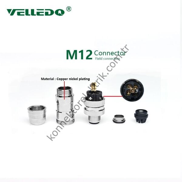 VELLEDQ M12 5 Pin Erkek Metal Kasa Konnektör