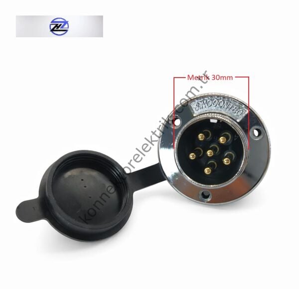 HZ CONNECTORS GX30 30M-6E Yuvarlak Flanş 6 Pin Metal Kasa Panel Tipi Erkek Mike (Mayk) Konnektör