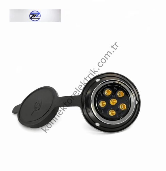 HZ CONNECTORS GX30 30M-6E Yuvarlak Flanş 6 Pin Metal Kasa Panel Tipi Erkek Mike (Mayk) Konnektör
