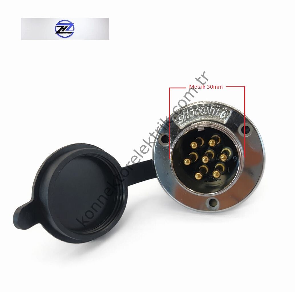 HZ CONNECTORS 30M-7E Yuvarlak Flanşlı 7 Pinli Metal Kasa Panel Tipi Erkek Konnektör