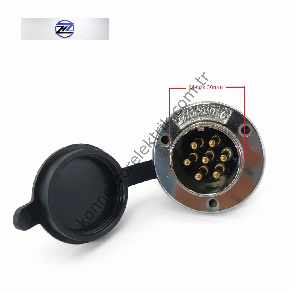 HZ CONNECTORS GX30 30M-7E Yuvarlak Flanş 7 Pin Metal Kasa Panel Tipi Erkek Mike (Mayk) Konnektör