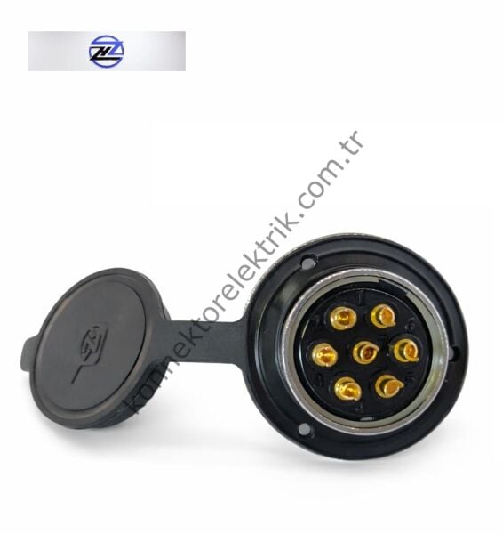 HZ CONNECTORS GX30 30M-7E Yuvarlak Flanş 7 Pin Metal Kasa Panel Tipi Erkek Mike (Mayk) Konnektör