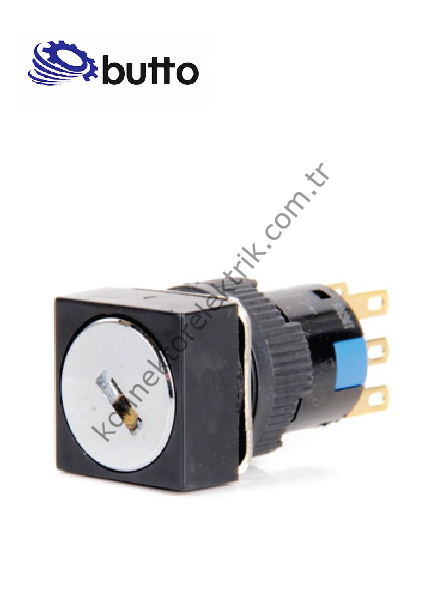 BUTTO K16-622-2 16mm Kare Plastik Gövde 0-1 Kalıcı Anahtarlı Buton