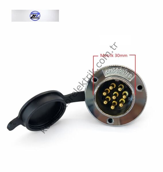 HZ CONNECTORS GX30 30M-8E Yuvarlak Flanş 8 Pin Metal Kasa Panel Tipi Erkek Mike (Mayk) Konnektör