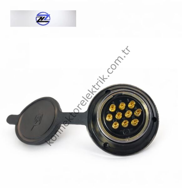 HZ CONNECTORS GX30 30M-10E Yuvarlak Flanş 10 Pin Metal Kasa Panel Tipi Erkek Mike (Mayk) Konnektör