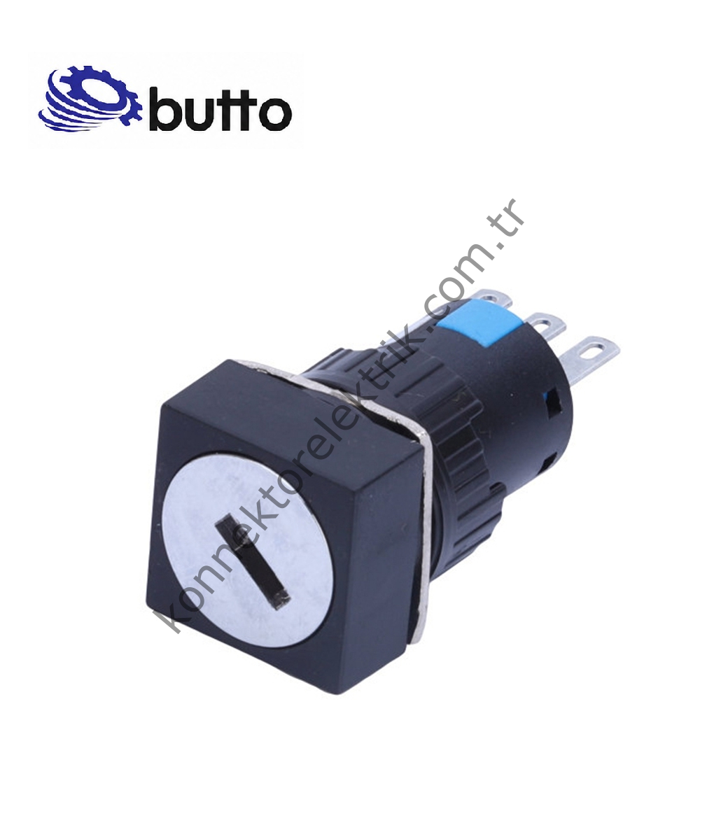 BUTTO K16-722-3 16mm Kare Plastik Gövde 1-0-2 Kalıcı Anahtarlı Buton