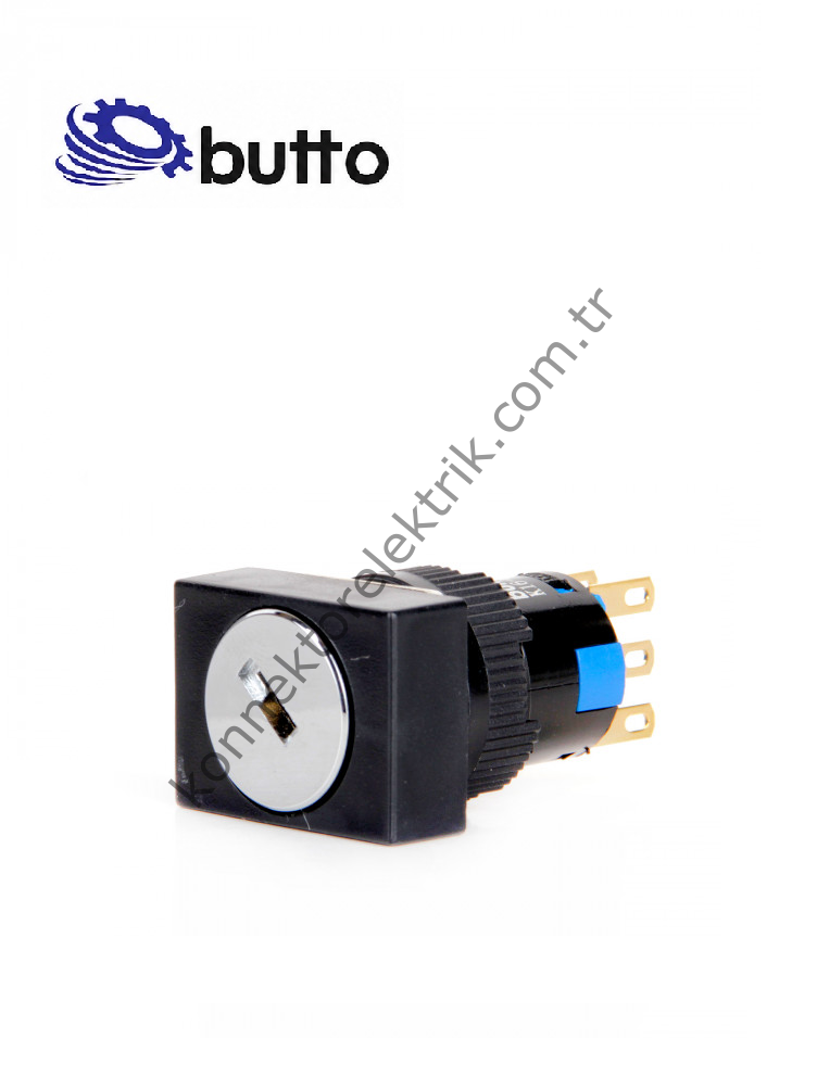 BUTTO K16-732-3 16mm Dikdörtgen Plastik Gövde 1-0-2 Kalıcı Anahtarlı Buton
