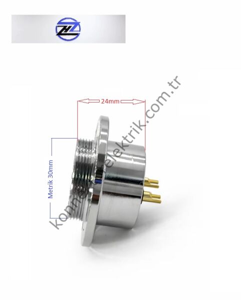HZ CONNECTORS GX30 30MF-2E Yuvarlak Flanş 2 Pin Metal Kasa Panel Tipi Dişi Mike (Mayk) Konnektör