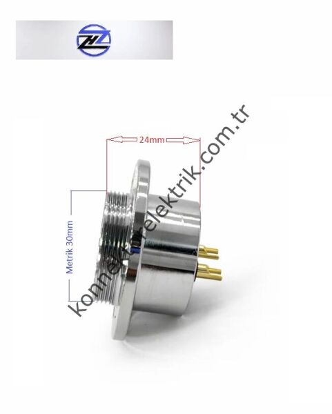 HZ CONNECTORS GX30 30MF-3E Yuvarlak Flanş 3 Pin Metal Kasa Panel Tipi Dişi Mike (Mayk) Konnektör