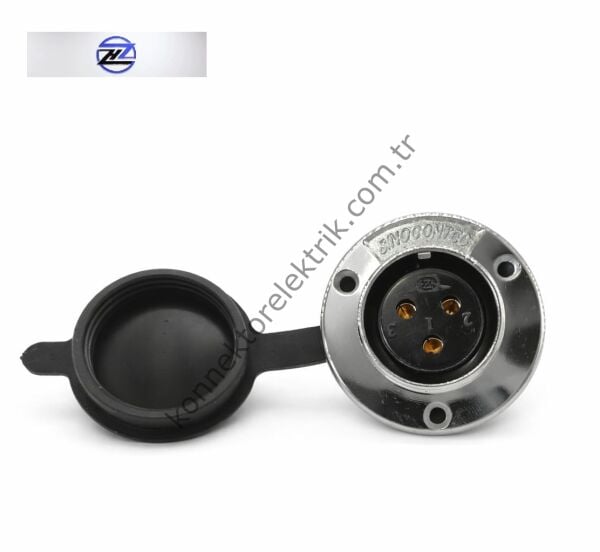 HZ CONNECTORS GX30 30MF-3E Yuvarlak Flanş 3 Pin Metal Kasa Panel Tipi Dişi Mike (Mayk) Konnektör