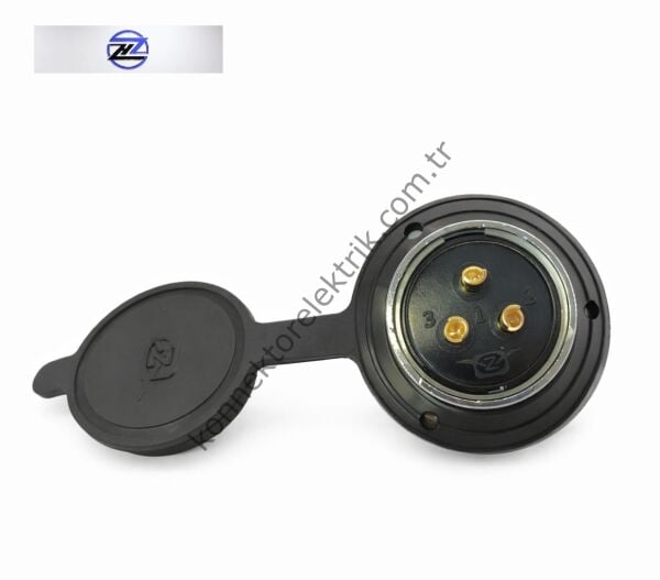 HZ CONNECTORS 30MF-3E Yuvarlak Flanşlı 3 Pinli Metal Kasa Panel Tipi Dişi Konnektör