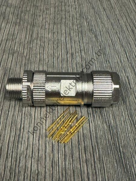 MOCO M12 X Kod 8 Pin Sıkmalı (Crimp Contact) Metal Kasa Kablo Tipi Erkek Endüstriyel Konnektör