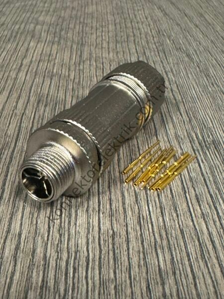 MOCO M12 X Kod 8 Pin Sıkmalı (Crimp Contact) Metal Kasa Kablo Tipi Erkek Endüstriyel Konnektör