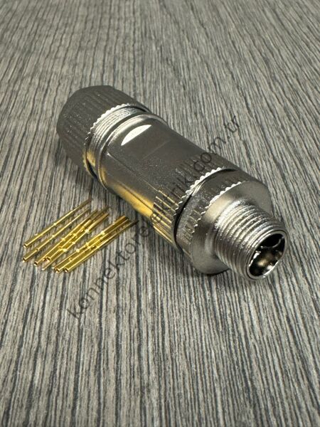 MOCO M12 X Kod 8 Pin Sıkmalı (Crimp Contact) Metal Kasa Kablo Tipi Erkek Endüstriyel Konnektör