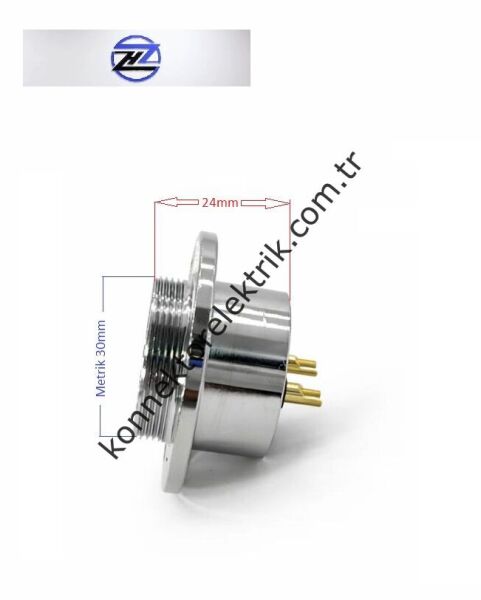 HZ CONNECTORS GX30 30MF-4E Yuvarlak Flanş 4 Pin Metal Kasa Panel Tipi Dişi Mike (Mayk) Konnektör