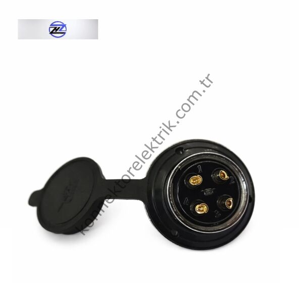 HZ CONNECTORS 30MF-4E Yuvarlak Flanşlı 4 Pinli Metal Kasa Panel Tipi Dişi Konnektör