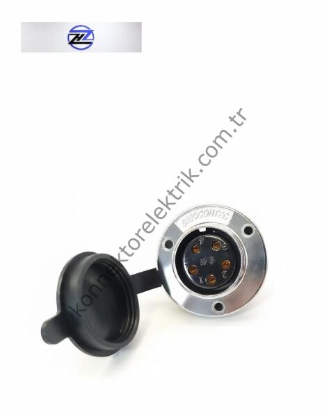 HZ CONNECTORS GX30 30MF-5E Yuvarlak Flanş 5 Pin Metal Kasa Panel Tipi Dişi Mike (Mayk) Konnektör